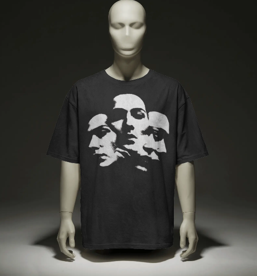 Men’s Shadow Faces Graphic Oversized Black T-Shirt