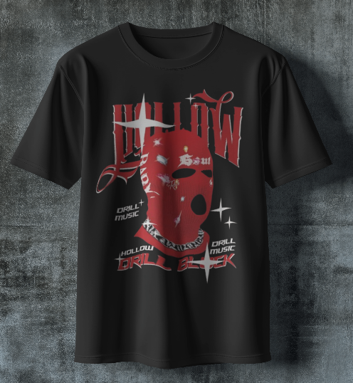 Men’s Oversized Black Graphic Streetwear T-Shirt – Distressed Red Skull Print Urban Tee