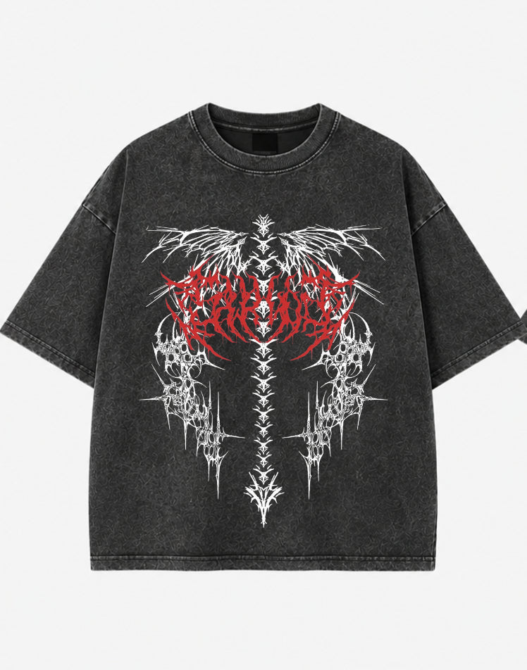Infernal Wings Acid Wash Oversized T-Shirt – Gothic Metal