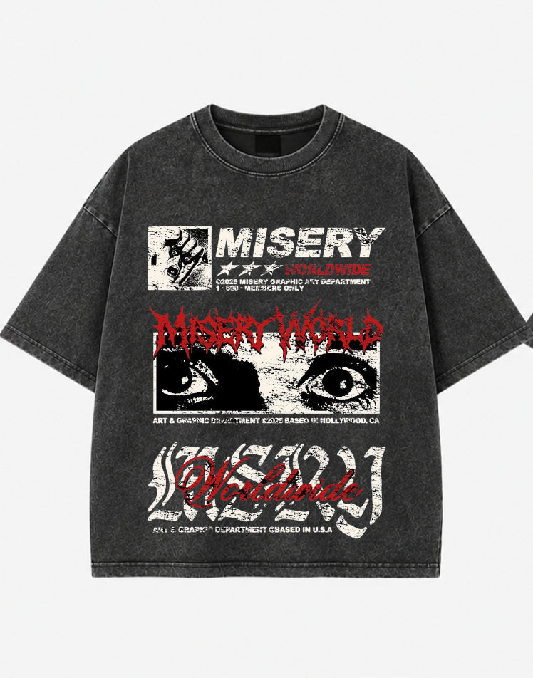 Misery Worldwide Acid Wash Oversized T-Shirt – Grunge Gothic Streetwear Tee