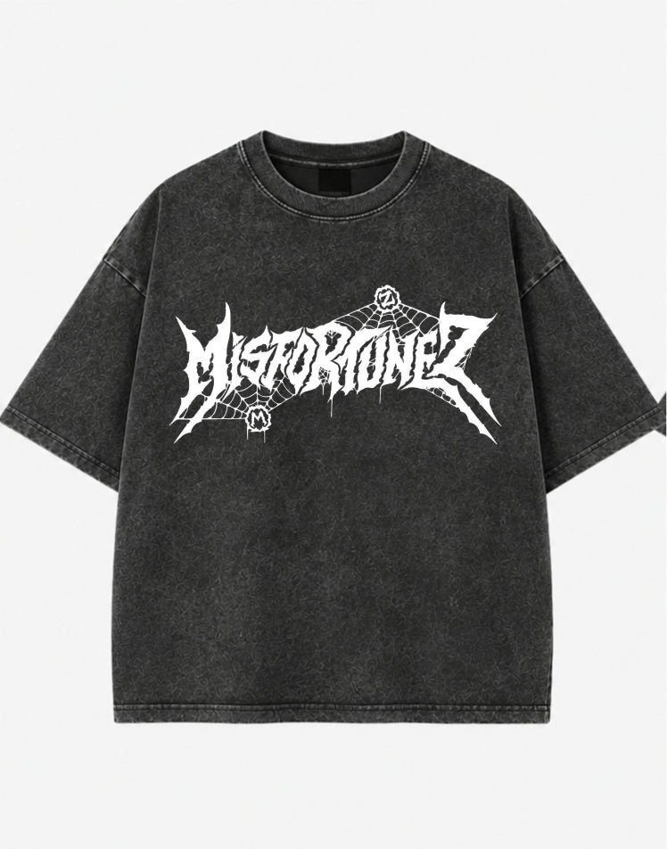 Webbed Nightmare Gothic Acid Wash Oversized T-Shirt