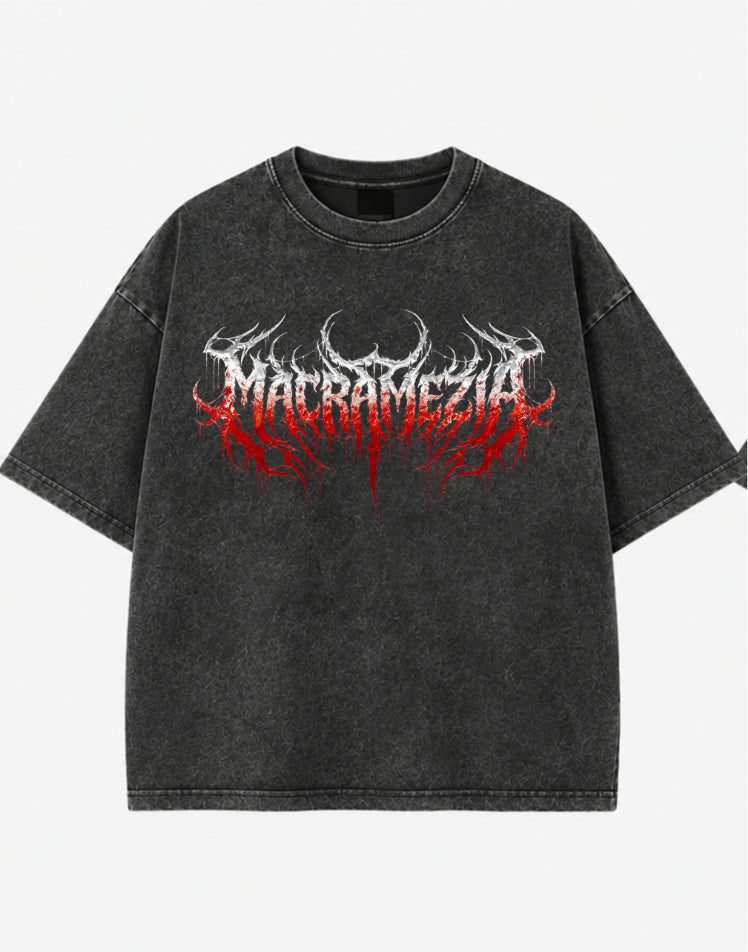 Macabre Flame Gothic Acid Wash Oversized T-Shirt