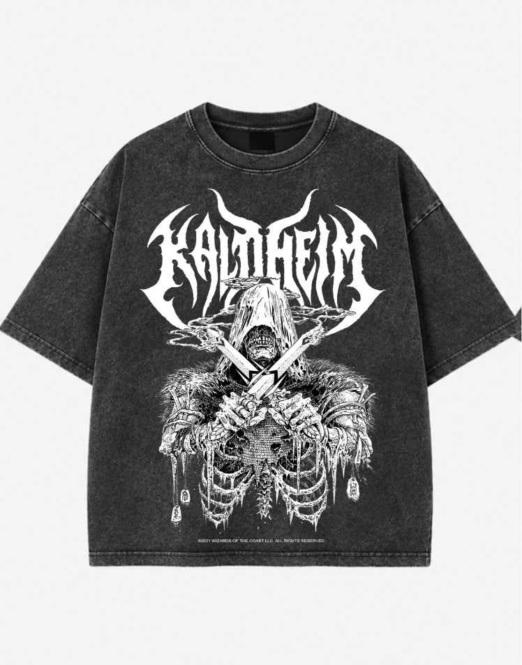 Reaper Knight Gothic Acid Wash Oversized T-Shirt