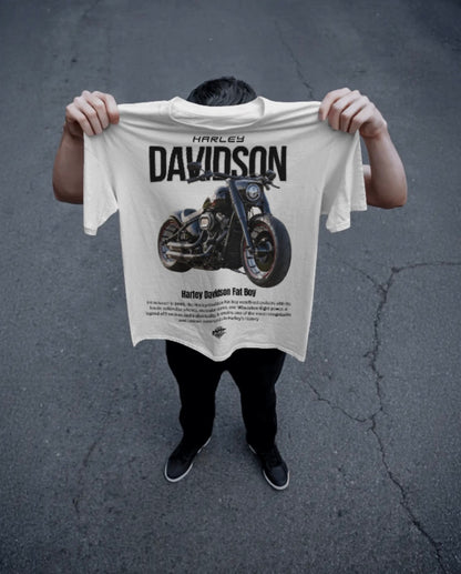 Men’s Harley-Davidson Fat Boy Oversized Graphic T-Shirt – Premium Biker Streetwear Tee
