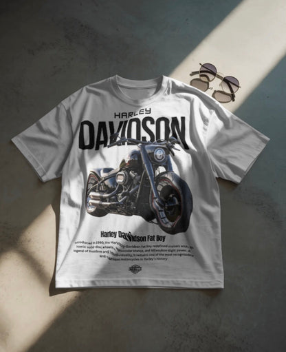 Men’s Harley-Davidson Fat Boy Oversized Graphic T-Shirt – Premium Biker Streetwear Tee