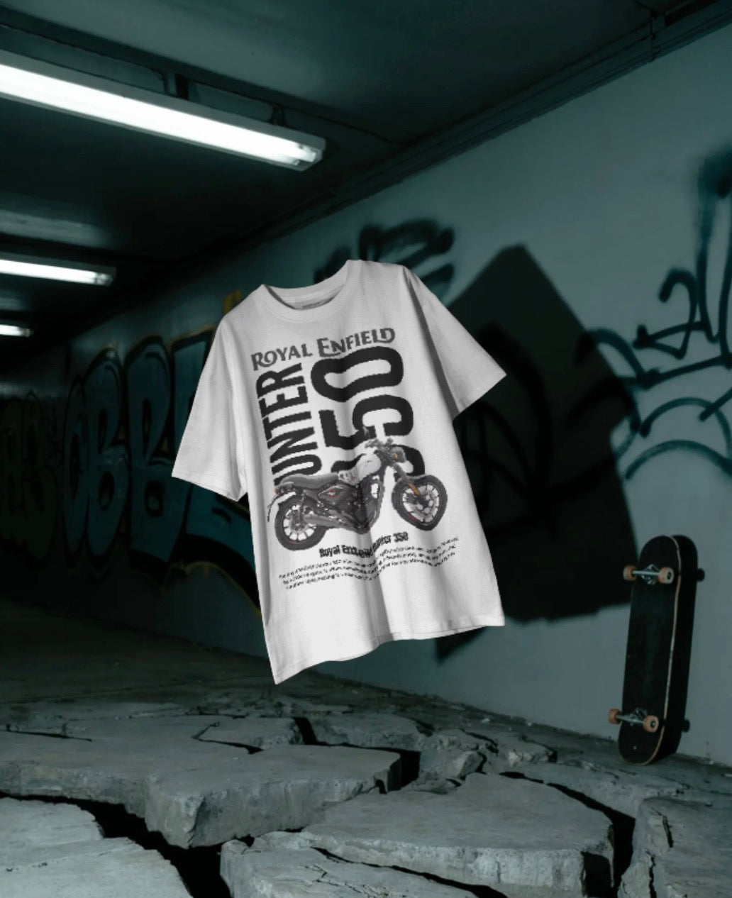 Men’s Royal Enfield Hunter 350 Oversized Graphic T-Shirt – Urban Biker Streetwear Tee