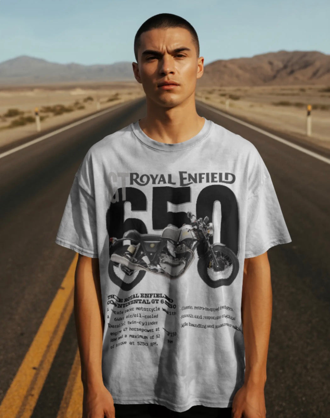 Men’s Royal Enfield GT 650 Oversized Graphic T-Shirt – Premium Biker Streetwear Tee