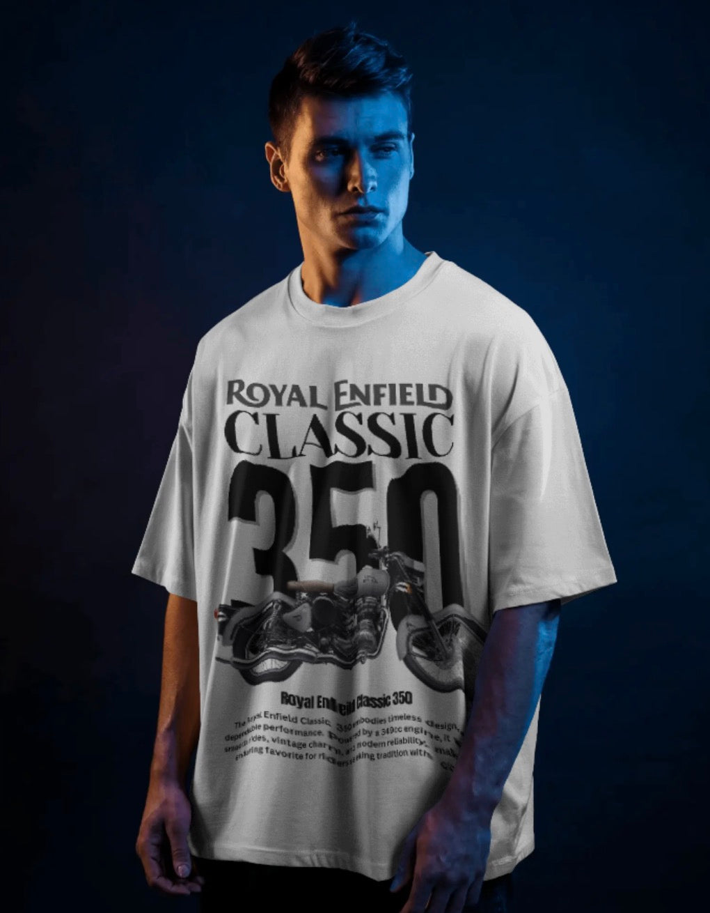 Men’s Royal Enfield Classic 350 Oversized Graphic T-Shirt – Vintage Biker Streetwear Tee