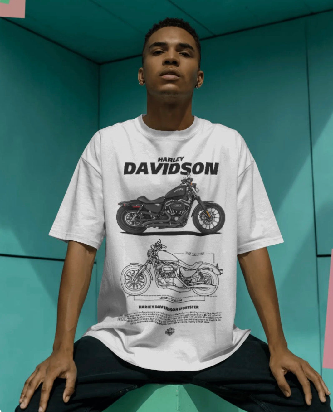 Men’s Harley Motorcycle Graphic Oversized T-Shirt – Vintage Biker Streetwear Tee
