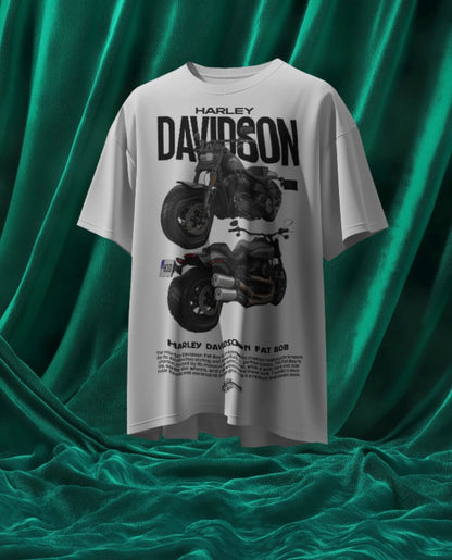 Men’s Harley-Davidson Fat Bob Oversized Graphic T-Shirt – Premium Biker Streetwear Tee