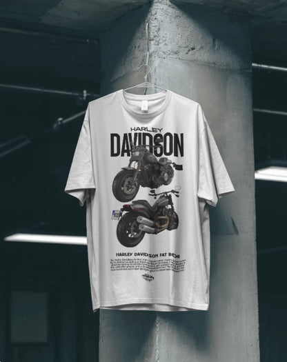 Men’s Harley-Davidson Fat Bob Oversized Graphic T-Shirt – Premium Biker Streetwear Tee