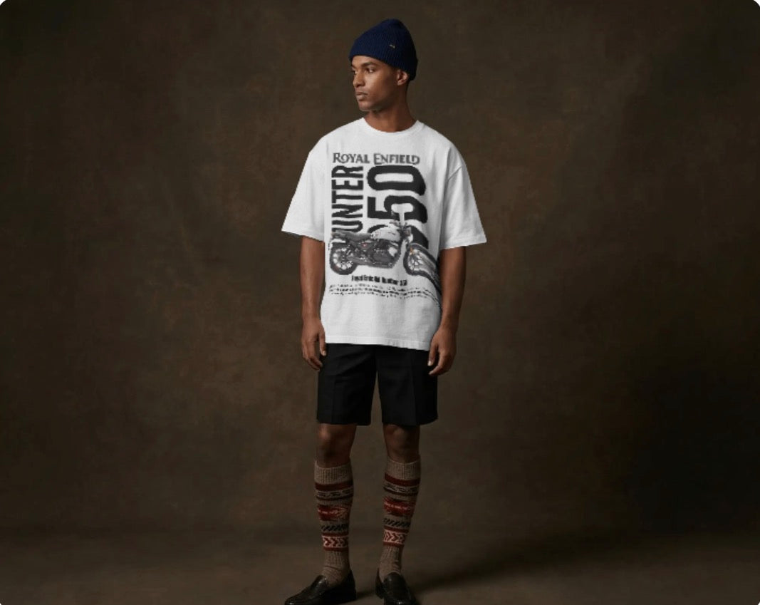 Men’s Royal Enfield Hunter 350 Oversized Graphic T-Shirt – Urban Biker Streetwear Tee