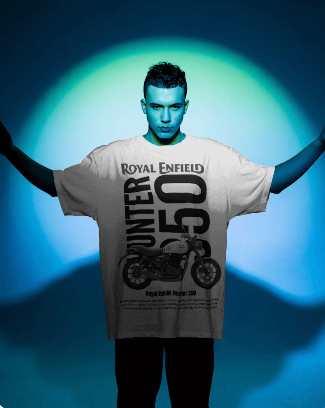 Men’s Royal Enfield Hunter 350 Oversized Graphic T-Shirt – Urban Biker Streetwear Tee