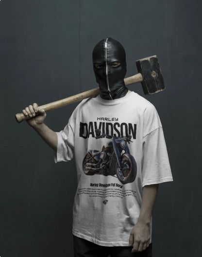 Men’s Harley-Davidson Fat Boy Oversized Graphic T-Shirt – Premium Biker Streetwear Tee