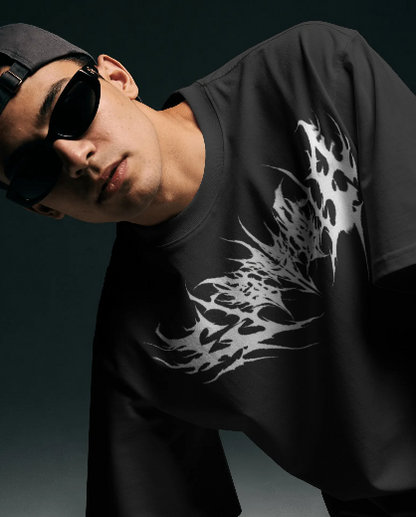 Shadow Vein Oversized Black Tee – Streetwear Acid Graphic T-Shirt