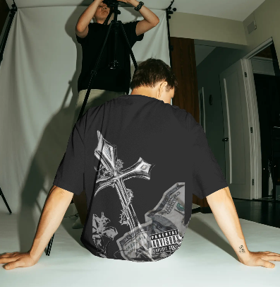 Dark Cross Oversized Back Print T-Shirt | Gothic Streetwear Tee for Men