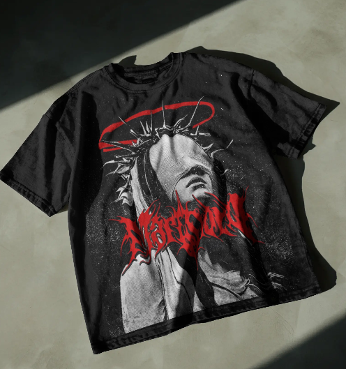 Shadow Saint Oversized Black Graphic T-Shirt | Gothic Streetwear Tee for Men