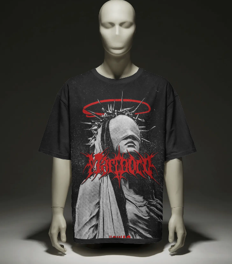 Shadow Saint Oversized Black Graphic T-Shirt | Gothic Streetwear Tee for Men