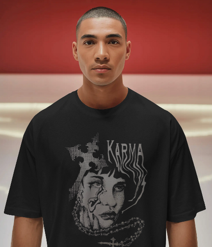 Karma Oversized Graphic T-Shirt for Men | Dark Gothic Streetwear Tee