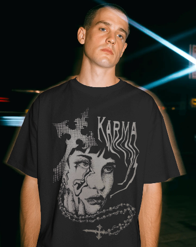Karma Oversized Graphic T-Shirt for Men | Dark Gothic Streetwear Tee
