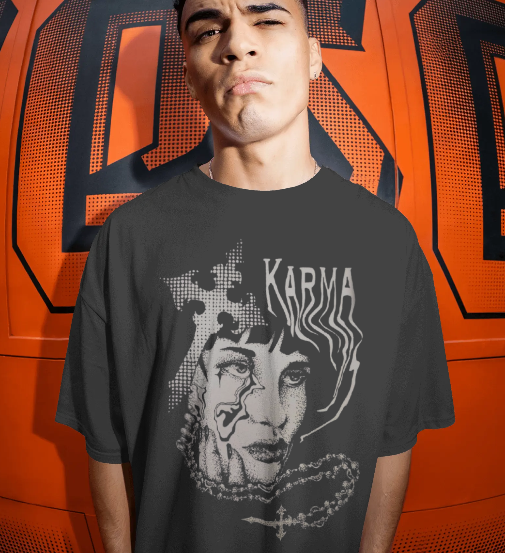 Karma Oversized Graphic T-Shirt for Men | Dark Gothic Streetwear Tee