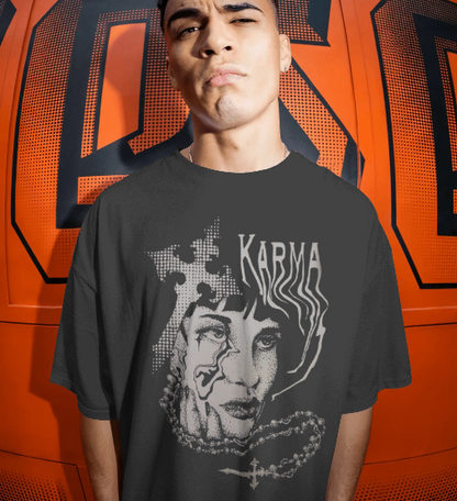 Karma Oversized Graphic T-Shirt for Men | Dark Gothic Streetwear Tee