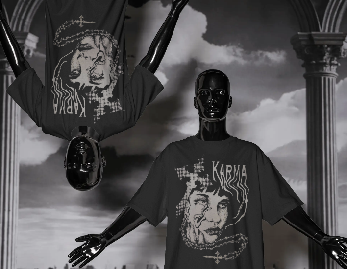 Karma Oversized Graphic T-Shirt for Men | Dark Gothic Streetwear Tee