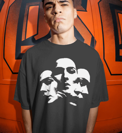 Men’s Shadow Faces Graphic Oversized Black T-Shirt