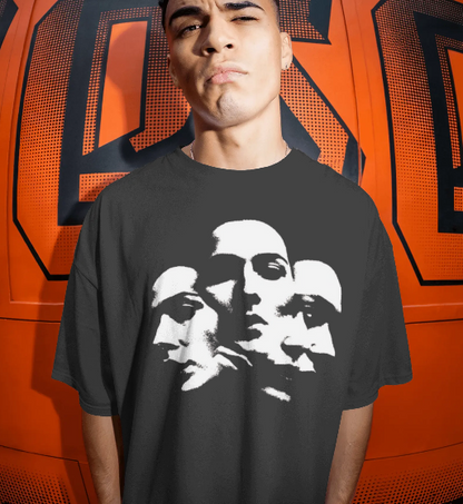 Men’s Shadow Faces Graphic Oversized Black T-Shirt