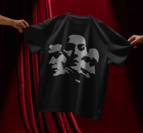 Men’s Shadow Faces Graphic Oversized Black T-Shirt
