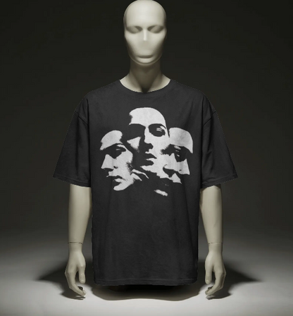Men’s Shadow Faces Graphic Oversized Black T-Shirt