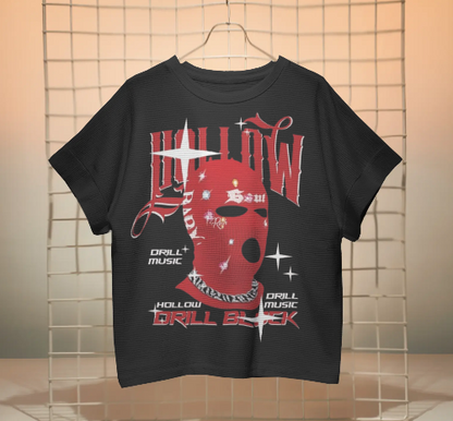 Men’s Oversized Black Graphic Streetwear T-Shirt – Distressed Red Skull Print Urban Tee