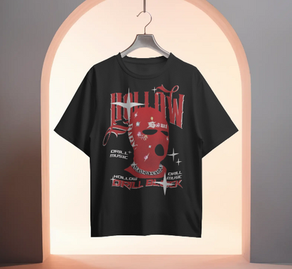 Men’s Oversized Black Graphic Streetwear T-Shirt – Distressed Red Skull Print Urban Tee