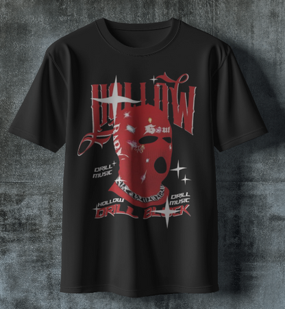 Men’s Oversized Black Graphic Streetwear T-Shirt – Distressed Red Skull Print Urban Tee