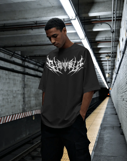 Shadow Vein Oversized Black Tee – Streetwear Acid Graphic T-Shirt