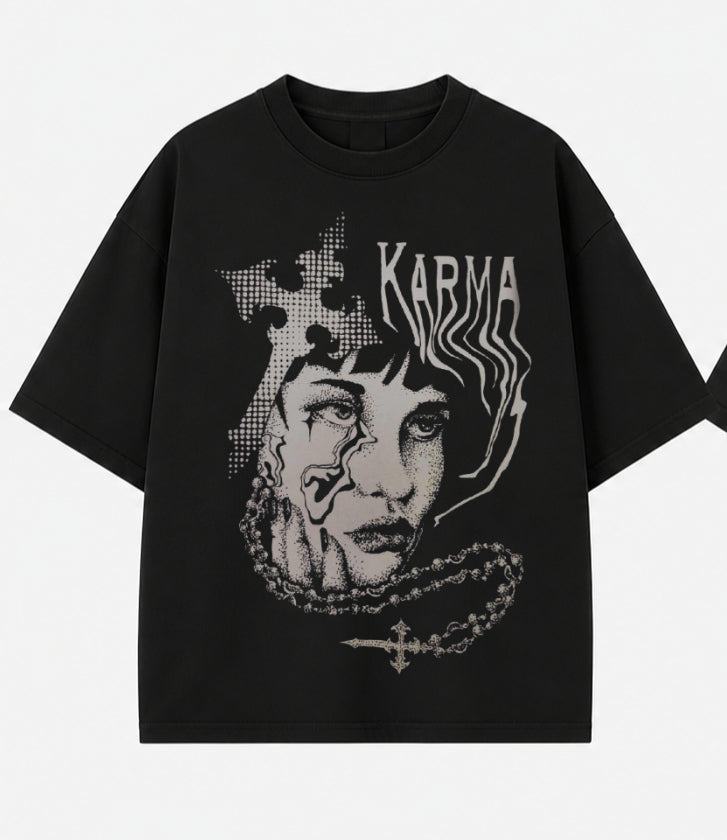 Karma Oversized Graphic T-Shirt for Men | Dark Gothic Streetwear Tee