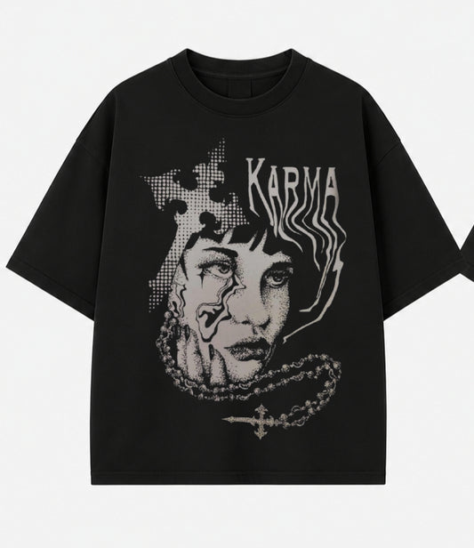 Karma Oversized Graphic T-Shirt for Men | Dark Gothic Streetwear Tee