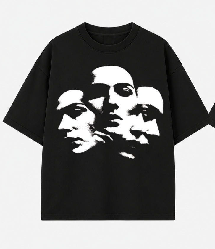 Men’s Shadow Faces Graphic Oversized Black T-Shirt