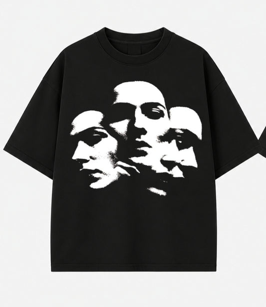 Men’s Shadow Faces Graphic Oversized Black T-Shirt