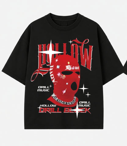 Men’s Oversized Black Graphic Streetwear T-Shirt – Distressed Red Skull Print Urban Tee