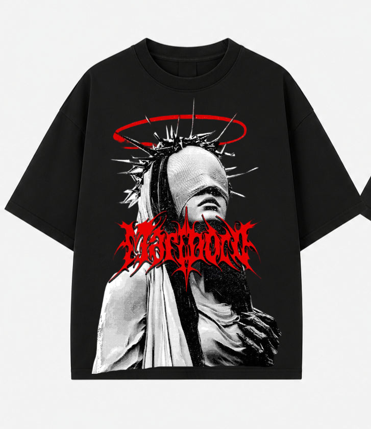 Shadow Saint Oversized Black Graphic T-Shirt | Gothic Streetwear Tee for Men