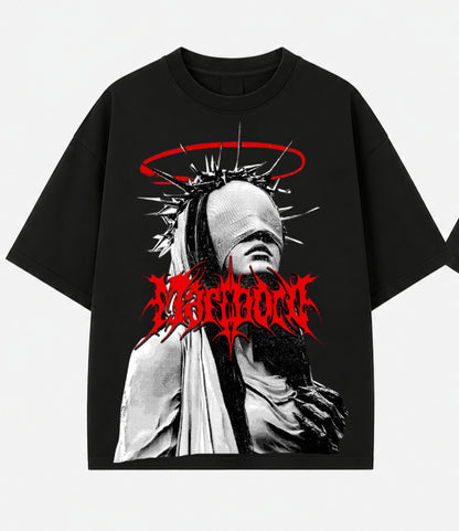 Shadow Saint Oversized Black Graphic T-Shirt | Gothic Streetwear Tee for Men
