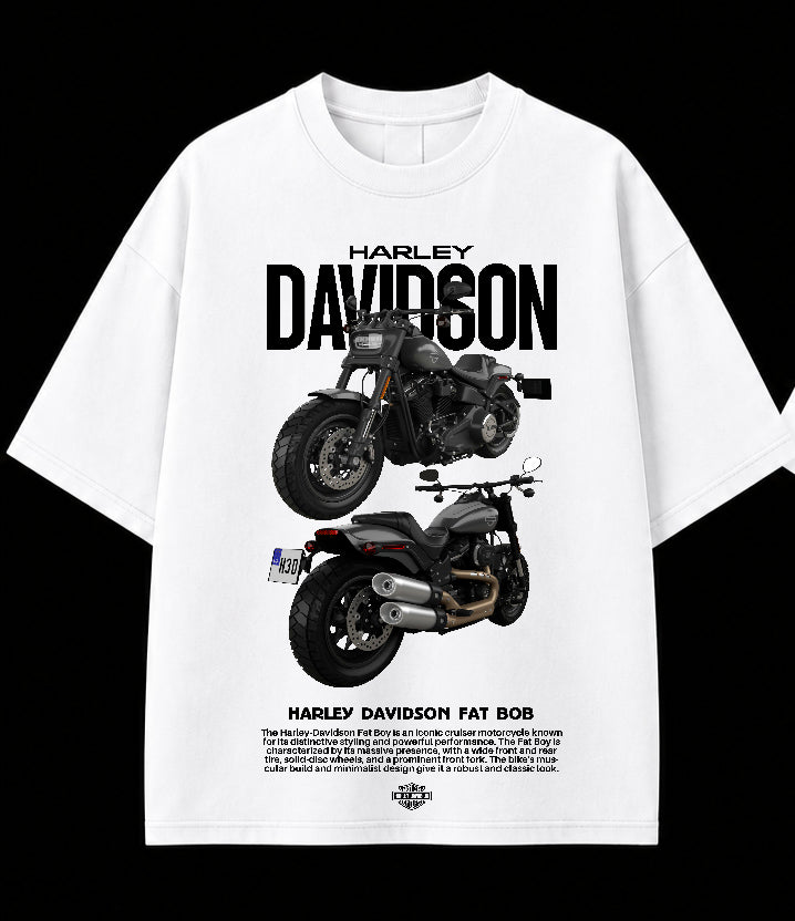 Men’s Harley-Davidson Fat Bob Oversized Graphic T-Shirt – Premium Biker Streetwear Tee