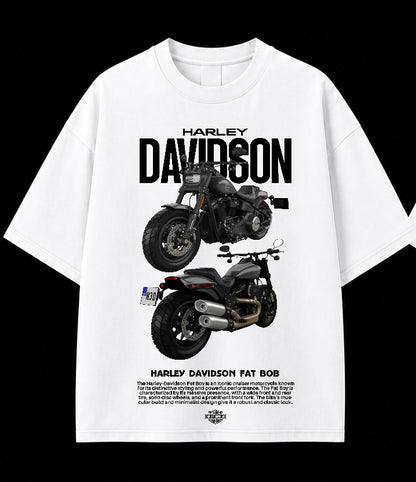 Men’s Harley-Davidson Fat Bob Oversized Graphic T-Shirt – Premium Biker Streetwear Tee