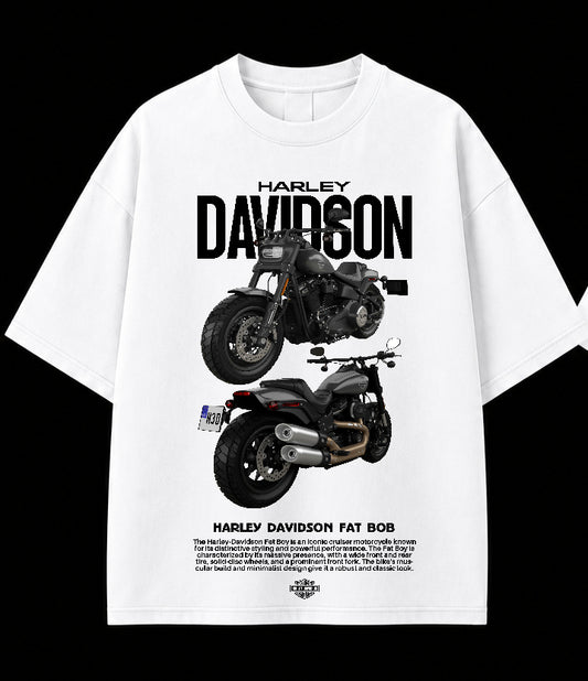 Men’s Harley-Davidson Fat Bob Oversized Graphic T-Shirt – Premium Biker Streetwear Tee