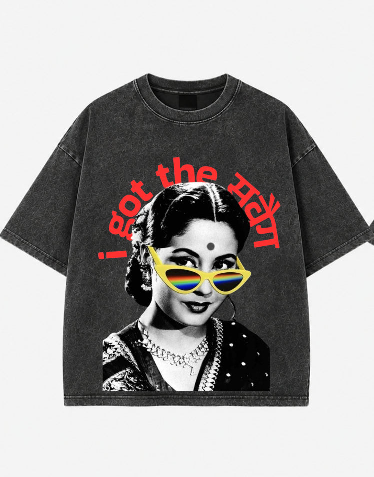 Desi Diva Vintage Acid Wash Oversized Tee