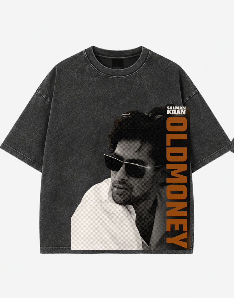 Salman Khan "Old Money" Acid Wash Oversized T-Shirt – Vintage Bollywood Streetwear Tee