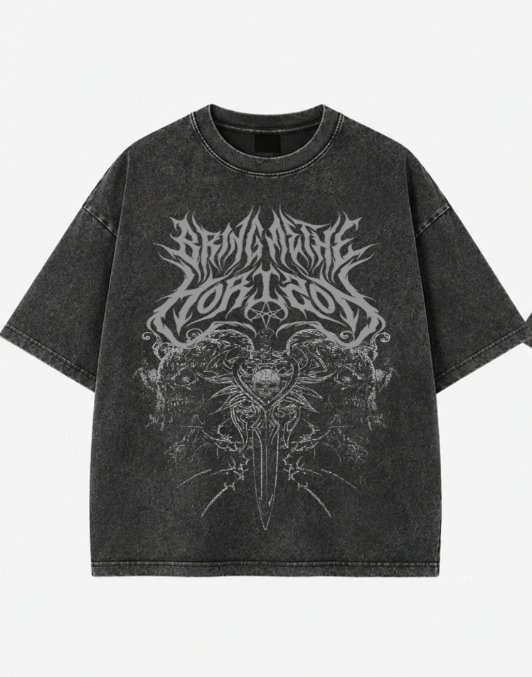 Brutal Thorn Acid Wash Oversized T-Shirt – Dark Gothic Streetwear Tee