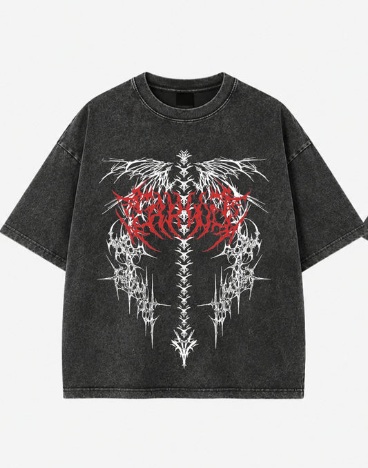 Infernal Wings Acid Wash Oversized T-Shirt – Gothic Metal