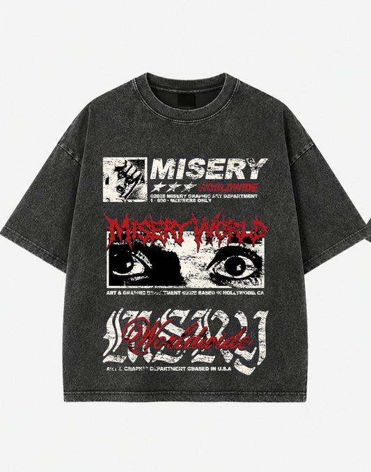 Misery Worldwide Acid Wash Oversized T-Shirt – Grunge Gothic Streetwear Tee